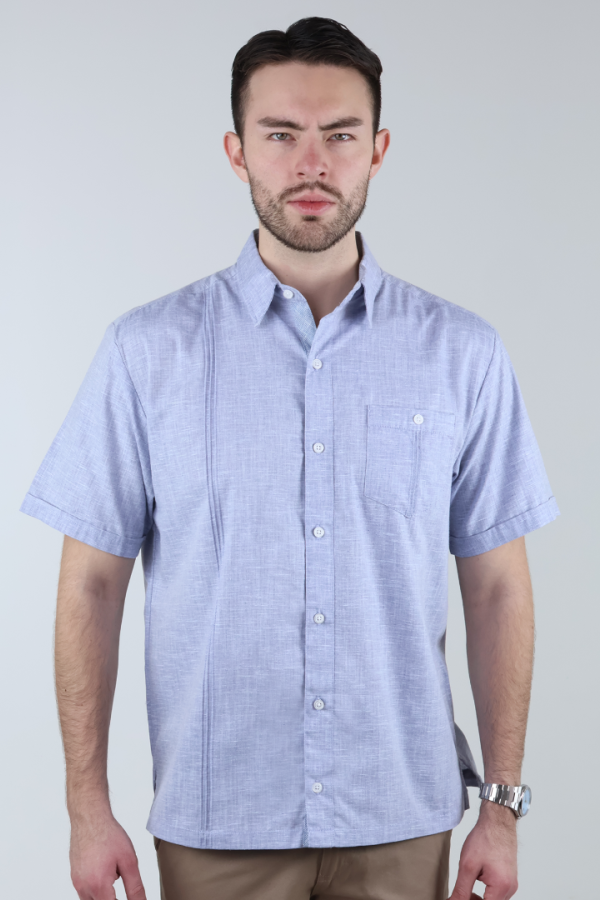 Camisa Tipo Guayabera Azul Plúmbago Para Hombre Corte Clásico